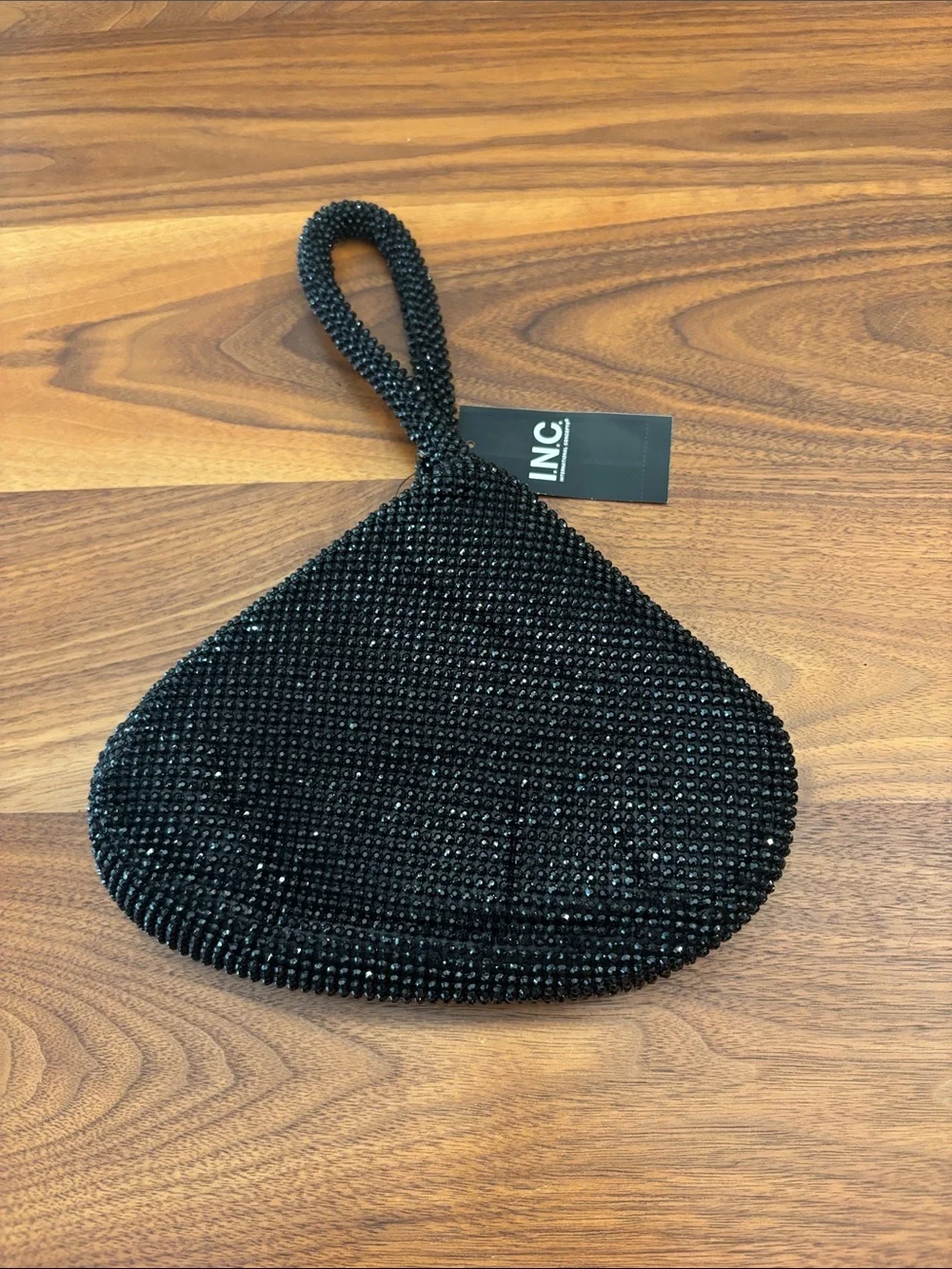 NWT New I.N.C. International Concepts Black Doris Sparkle Mesh Pouch Purse